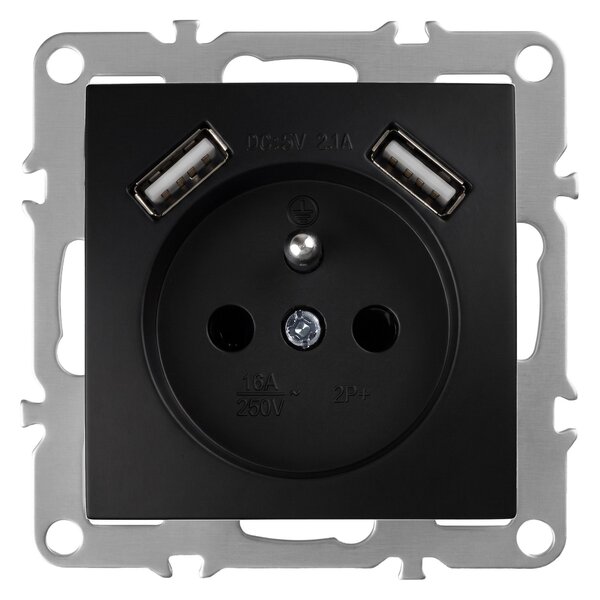 Jednostruka utičnica s uzemljenjem + 2x USB-A OSTE JNH003-G Black
