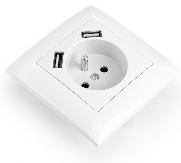 Jednostruka utičnica s uzemljenjem + 2x USB-A OSTE JNH003-G White