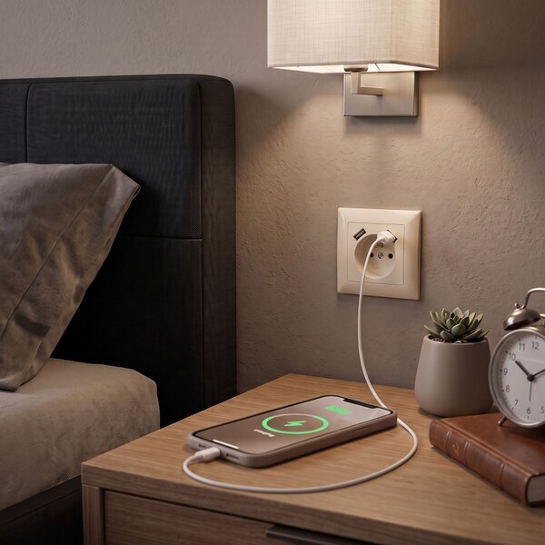 Jednostruka utičnica s uzemljenjem + 2x USB-A OSTE JNH003-G Beige