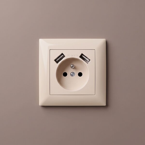 Jednostruka utičnica s uzemljenjem + 2x USB-A OSTE JNH003-G Beige