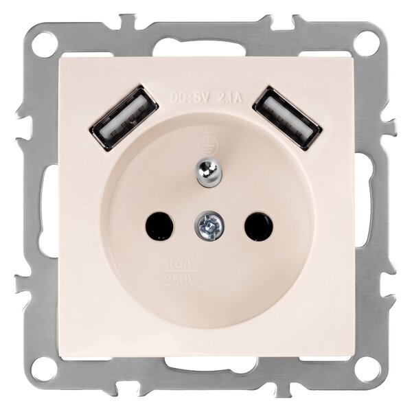 Jednostruka utičnica s uzemljenjem + 2x USB-A OSTE JNH003-G Beige