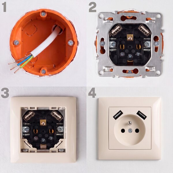 Jednostruka utičnica s uzemljenjem + 2x USB-A OSTE JNH003-G Beige