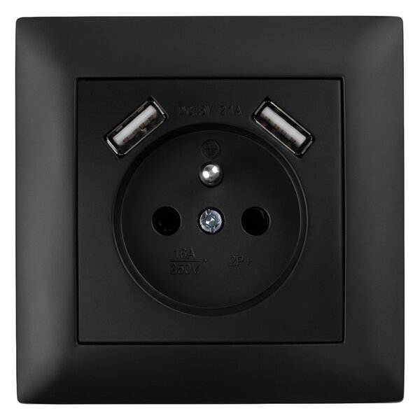 Jednostruka utičnica s uzemljenjem + 2x USB-A OSTE JNH003-G Black