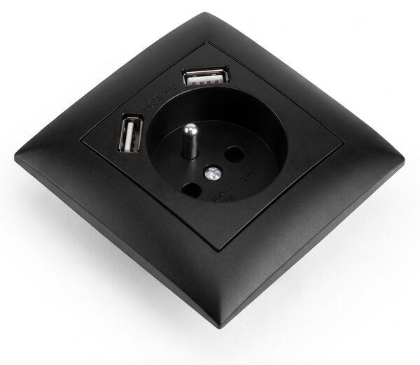 Jednostruka utičnica s uzemljenjem + 2x USB-A OSTE JNH003-G Black