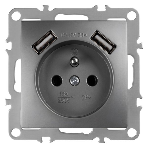 Jednostruka utičnica s uzemljenjem + 2x USB-A OSTE JNH003-G Grey