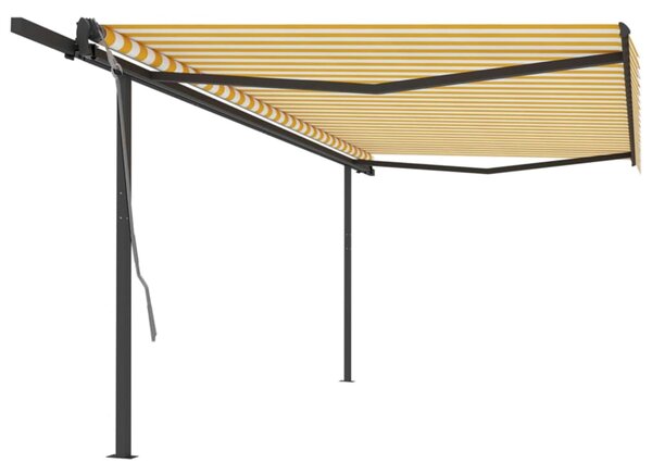 VidaXL Automatska tenda na uvlačenje sa stupovima 5x3 m žuto-bijela