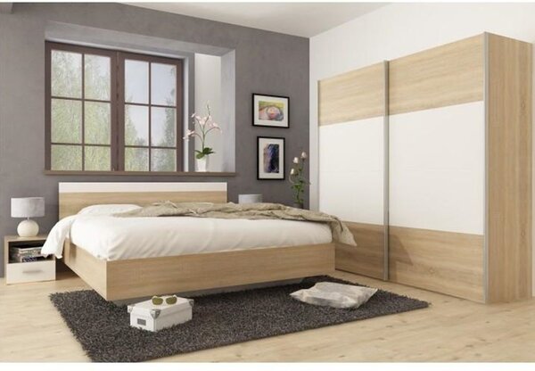Spavaća soba (krevet 180x200 cm, noćni stolić (2 kom.), ormar) Gabreola (hrast sonoma + bijela)