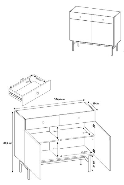 Zondo.hr Komoda Desanta 2D2SZ (bež + crna). 1082794
