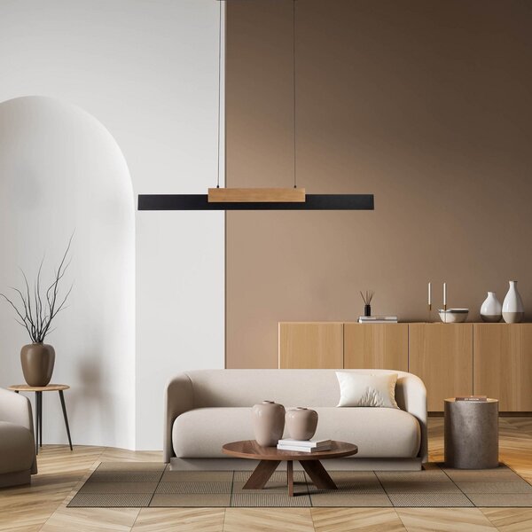 Näve Wiebke LED viseća svjetiljka, crni drveni detalj, 120,5 cm, mogućnost, prigušiva, Crno, Dnevni boravak/blagovaonica, Metal