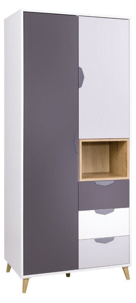 Zondo.hr Ormar s policama Juna 2 (bijela + grafit + siva + hrast lefkas). Akcija -15%. 1087398