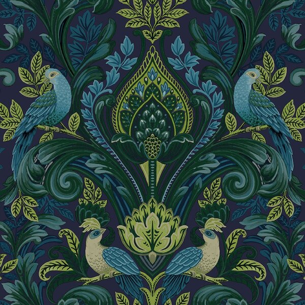 Zeleno-plava ornamentna flis zidna tapeta | A67802 | Ljepilo gratis