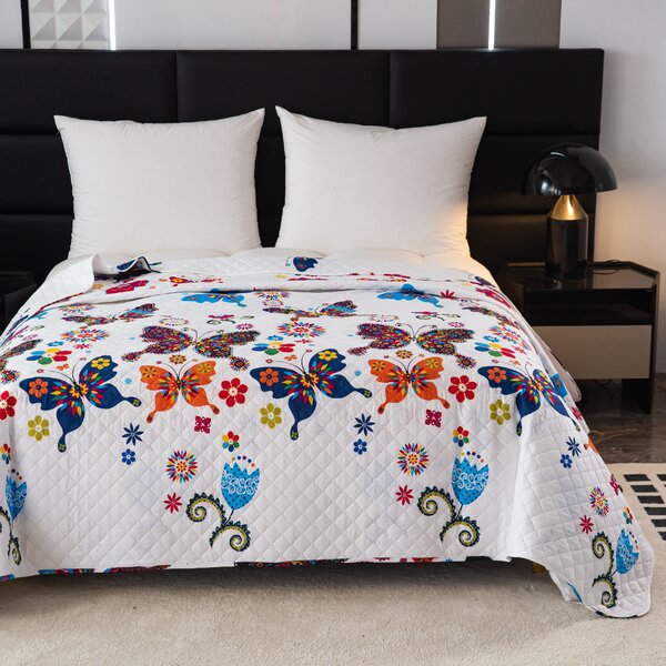 Prekrivač za krevet ŠARENI LEPTIR bijeli Dimenzije: 170 x 210 cm