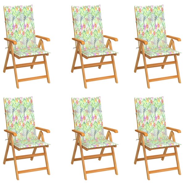 VidaXL Vrtne stolice s jastucima s uzorkom lišća 6 kom od tikovine