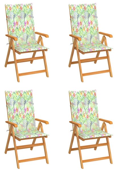 VidaXL Vrtne stolice s jastucima s uzorkom lišća 4 kom od tikovine