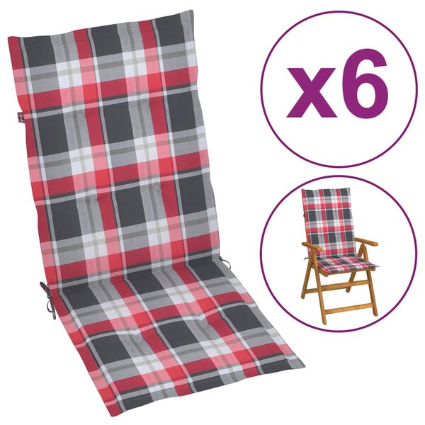 VidaXL Jastuci za vrtne stolice 6 kom crveni karirani 120 x 50 x 3 cm