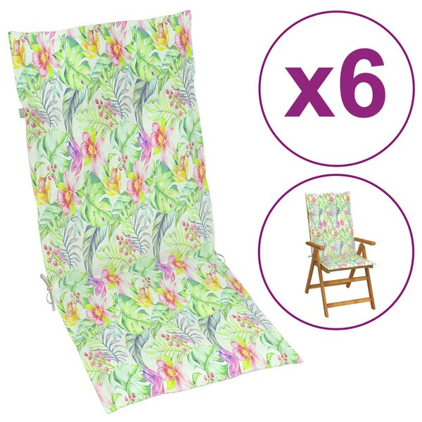 VidaXL Jastuci za vrtne stolice 6 kom s uzorkom lišća 120 x 50 x 3 cm