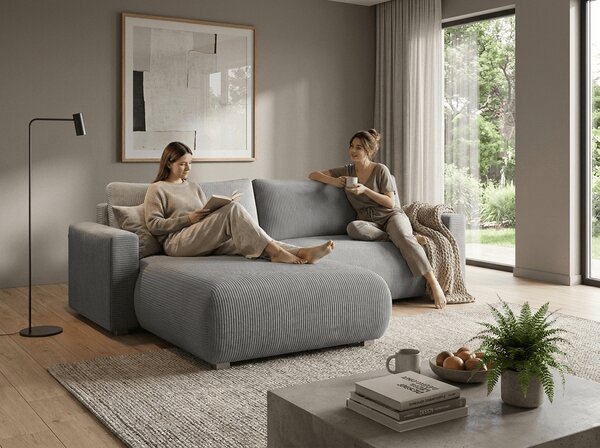 Svijetlosiva razvučljiva kutna sofa TAFIRA, obostrana