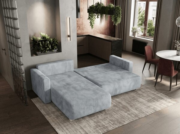 Svijetlosiva razvučljiva kutna sofa TAFIRA, obostrana