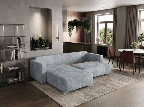 Svijetlosiva razvučljiva kutna sofa TAFIRA, obostrana