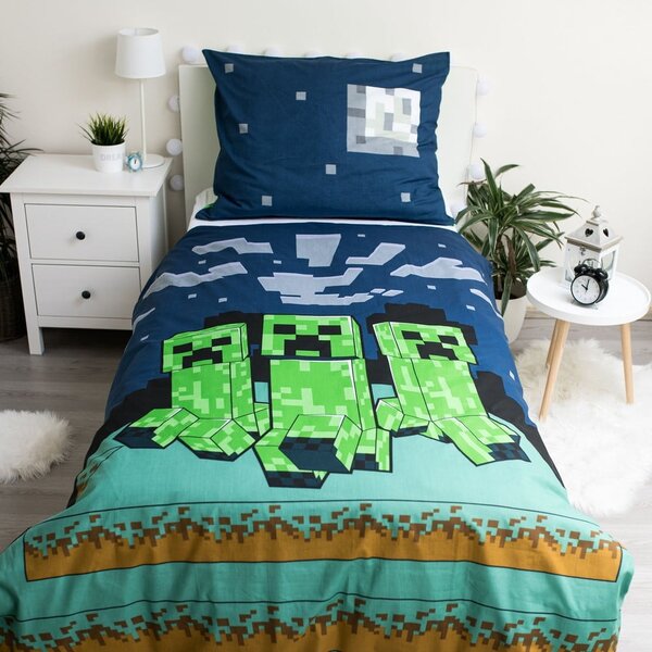 Zelena/plava pamučna dječja posteljina za krevet za jednu osobu 140x200 cm Minecraft "Sssleep Tight" – Jerry Fabrics