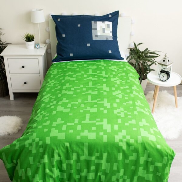 Zelena/plava pamučna dječja posteljina za krevet za jednu osobu 140x200 cm Minecraft "Sssleep Tight" – Jerry Fabrics