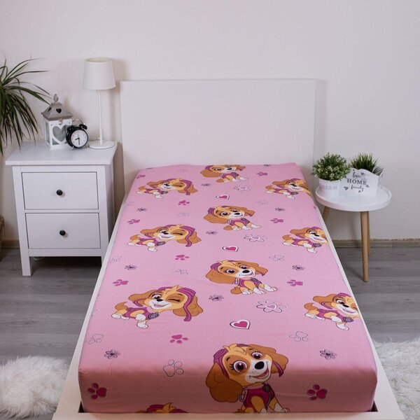 Ružičasta pamučna dječja plahta s gumom za krevet za jednu osobu 90x200 cm Paw Patrol – Jerry Fabrics