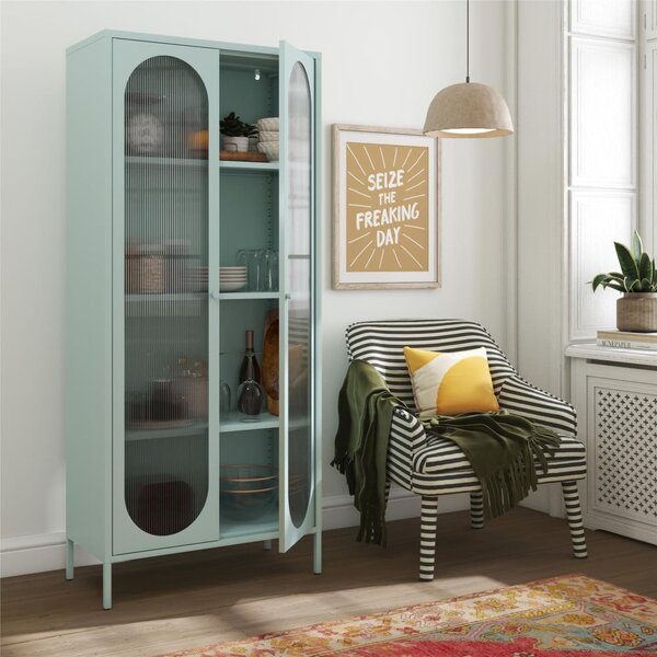 Svijetlo plava metalna vitrina 80x186x40 cm Luna – Støraa