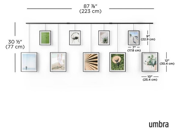 Crni metalni viseći okviri u setu 9 kom 223x77,5 cm Exhibit – Umbra
