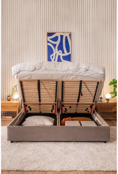 Bež tapecirani bračni krevet s podnicom i prostorom za odlaganje 160x200 cm Myra Pillow – Bonami Selection