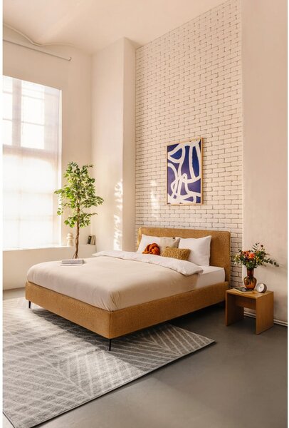 Senf žuti tapecirani bračni krevet s podnicom 180x200 cm Noira Slim – Bonami Selection