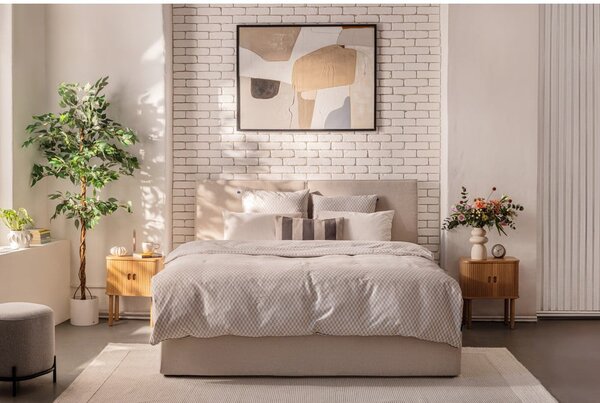 Bež tapecirani bračni krevet s podnicom i prostorom za odlaganje 180x200 cm Thessa Bold – Bonami Selection