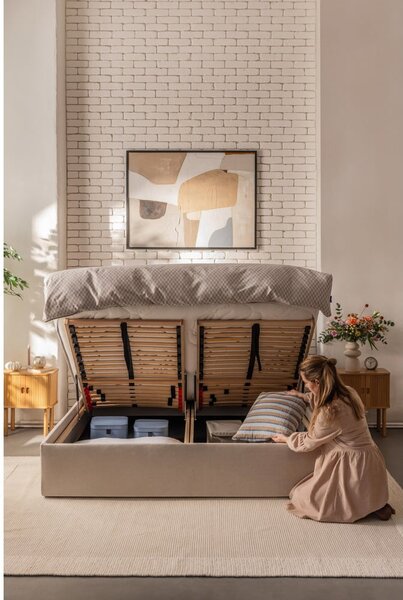 Bež tapecirani bračni krevet s podnicom i prostorom za odlaganje 160x200 cm Thessa Pillow – Bonami Selection
