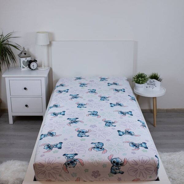 Bijela pamučna dječja plahta s gumom za krevet za jednu osobu 90x200 cm Lilo and Stitch "Ohana White" – Jerry Fabrics
