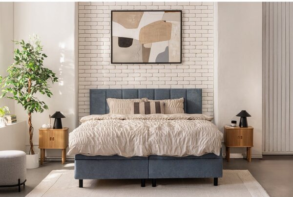 Plavi boxspring krevet s prostorom za odlaganje 160x200 cm Elva Bold Line – Bonami Selection