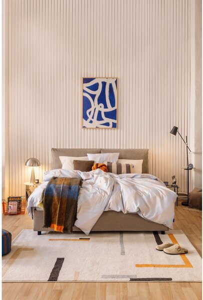 Smeđe-sivi tapecirani bračni krevet s podnicom i prostorom za odlaganje 180x200 cm Myra Pillow – Bonami Selection