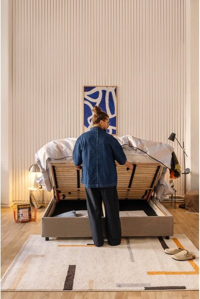 Smeđe-sivi tapecirani bračni krevet s podnicom i prostorom za odlaganje 180x200 cm Myra Pillow – Bonami Selection
