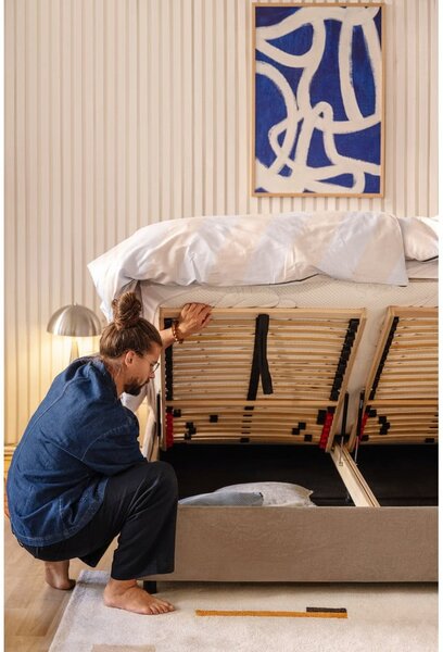 Smeđe-sivi tapecirani bračni krevet s podnicom i prostorom za odlaganje 180x200 cm Myra Pillow – Bonami Selection