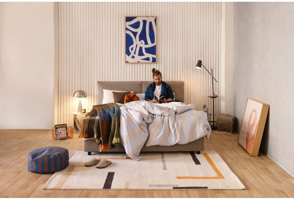 Smeđe-sivi tapecirani bračni krevet s podnicom i prostorom za odlaganje 180x200 cm Myra Pillow – Bonami Selection