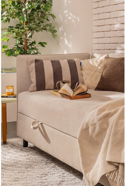 Bež tapecirani krevet s prostorom za odlaganje s madracem 90x200 cm Avela – Bonami Selection