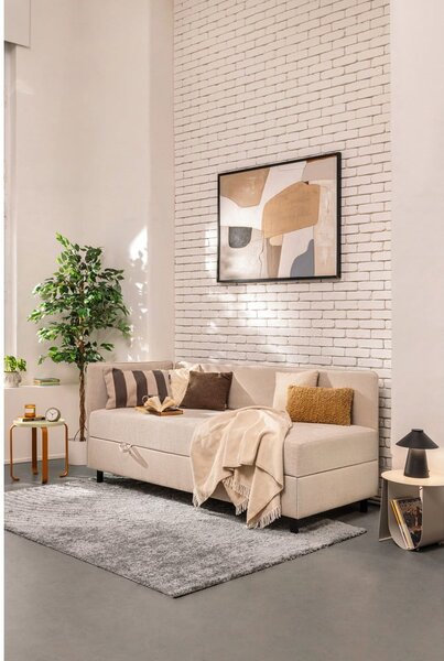 Bež tapecirani krevet s prostorom za odlaganje s madracem 90x200 cm Avela – Bonami Selection