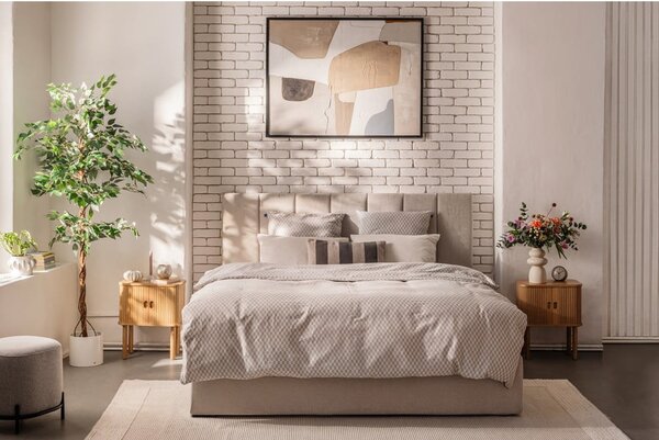 Bež tapecirani bračni krevet s podnicom i prostorom za odlaganje 180x200 cm Thessa Bold Line – Bonami Selection
