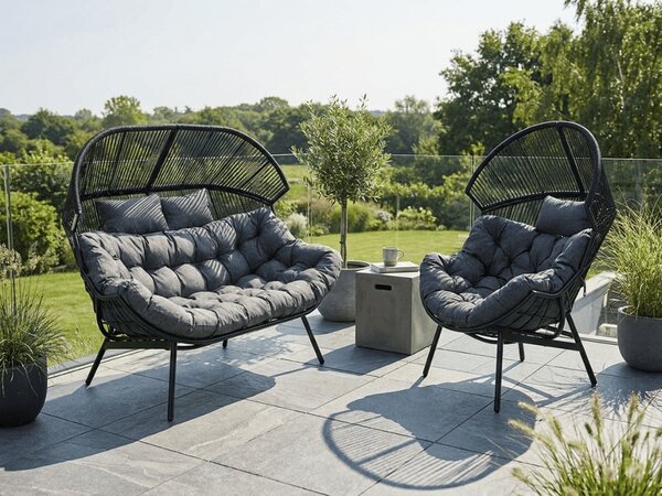 Vrtna sofa AURELO dvosjed 146 cm, crna