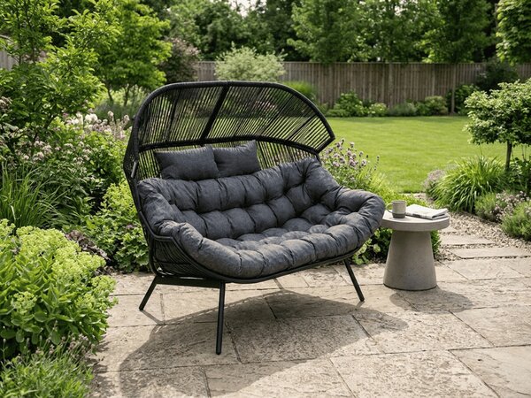 Vrtna sofa AURELO dvosjed 146 cm, crna