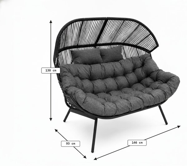 Vrtna sofa AURELO dvosjed 146 cm, crna