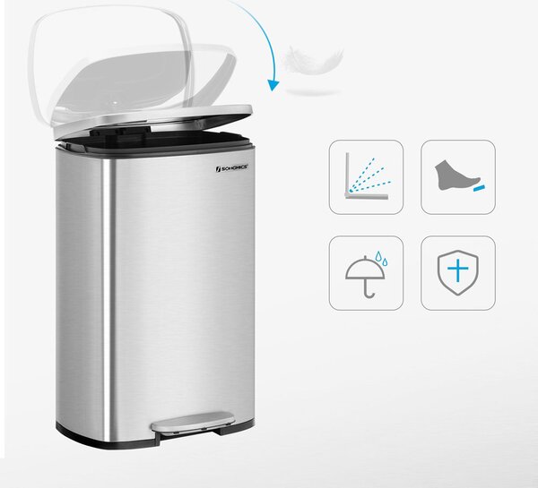 Kanta za smeće TIDY s tihim zatvaranjem, 50 l, srebrna SongmicsHome