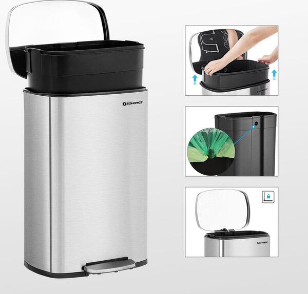 Kanta za smeće TIDY s tihim zatvaranjem, 50 l, srebrna SongmicsHome