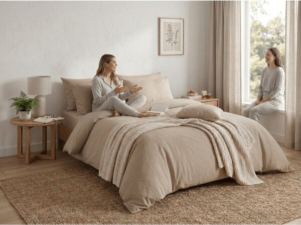 Krepposteljina TAUPEXA bež-siva Dimenzije posteljine: 70 x 90 cm | 140 x 220 cm
