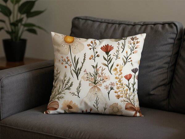 Poliester-bavlnena jastučnica FLORAL RIBBON POLY 45x45 cm, krem