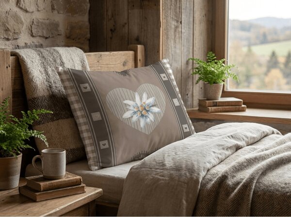 Poli-pamučna jastučnica HEART RETRO POLY 50x70 cm, smeđa