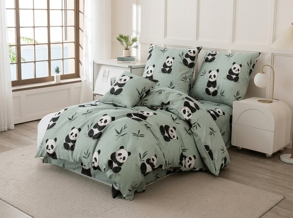 Posteljina od mikrovlakana PANDA RELAX mentol. Dimenzije posteljine: 70 x 90 cm | 140 x 200 cm